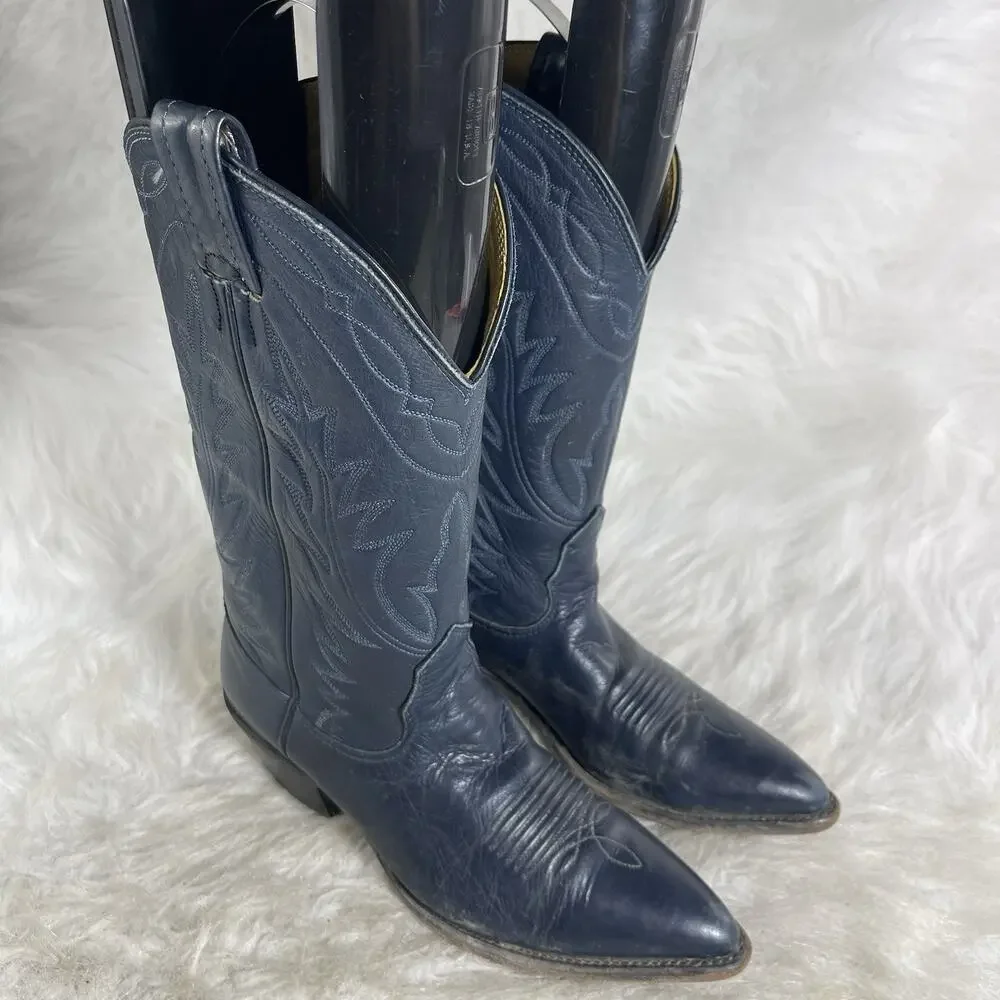 Nocona Women’s 7A Navy Blue Leather Western Cowboy Boots Made in USA